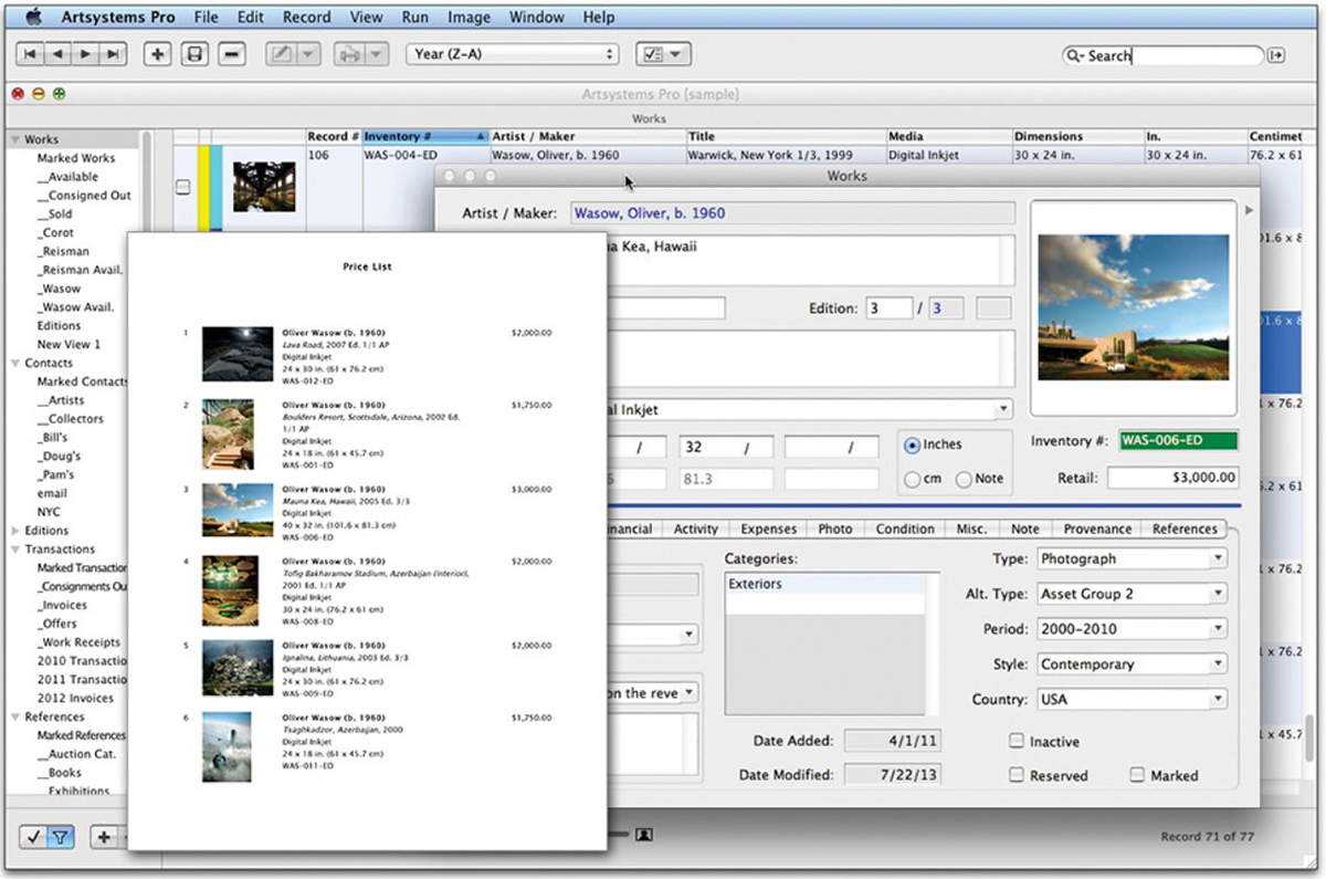 Art Database Management Software Screen Example