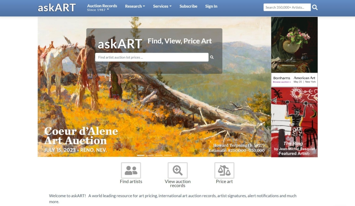 AskArt Art Marketing Platforms homepage